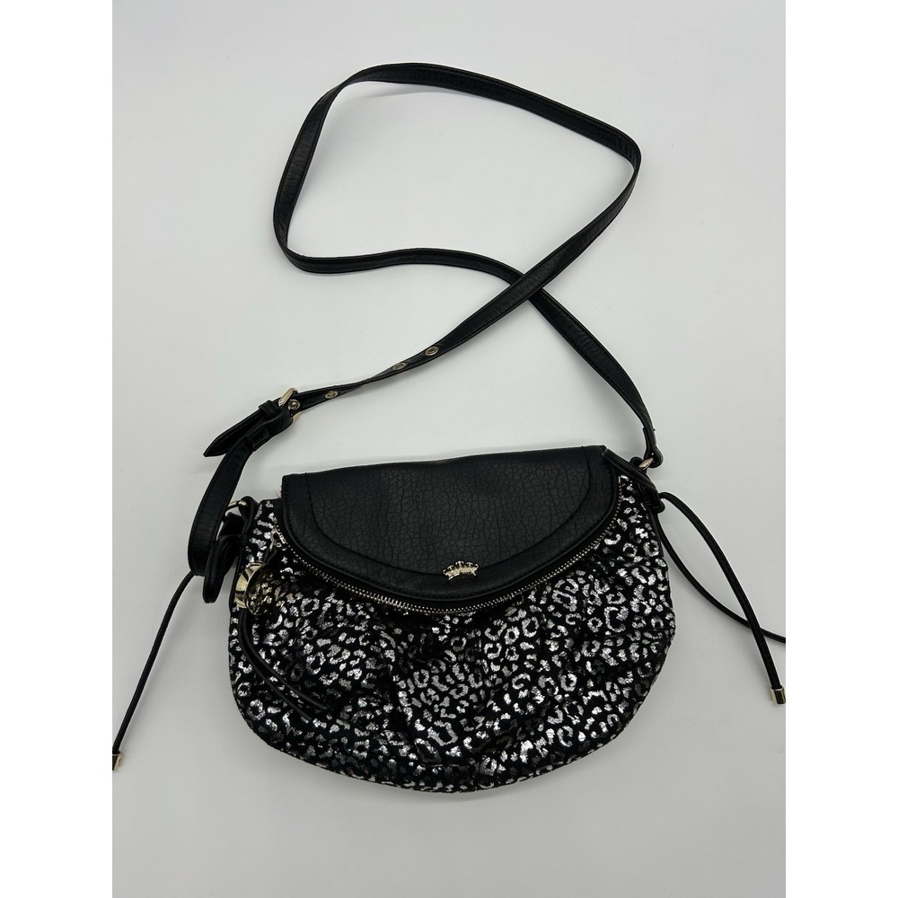 Juicy Couture Leopard‎ Mini Traveler Shoulder Bag Silver Gold Crown Y2K Style